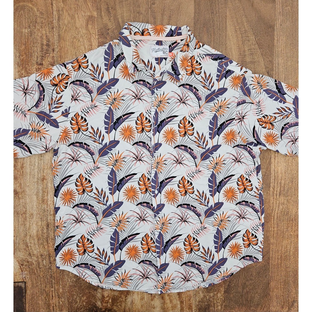 Huntington BC Surf Team Mens 3X White Charcoal Navy Tropical Leaf Print Vibrant
